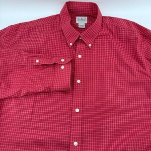 LLBean Mens XL REG Red White Gingham Check Classic Fit Button Down Shirt